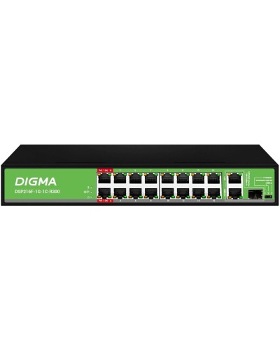 DSP216F-1G-1C-R300 (L2) 16х100Мбит/с 1х1Гбит/с 1хКомбо(1000BASE-T/SFP) 16PoE 16PoE+ 2PoE++ 300W. Коммутатор с питанием по PoE. Digma в Комсомольске-на-Амуре