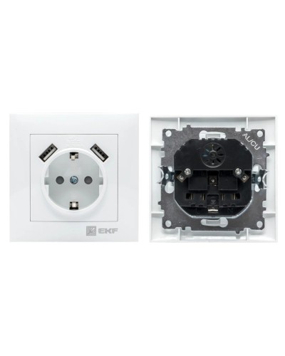 Валенсия розетка 1-местная с/з 16А (EWR16-028-10-2USB). Розетка 1-местная с/з 16А. EKF в Комсомольске-на-Амуре