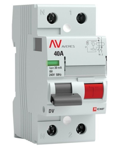 DV 2P 40А/ 30мА (A)  AVERES (rccb-2-40-30-a-av). Выключатели дифференциального тока (УЗО). EKF в Комсомольске-на-Амуре