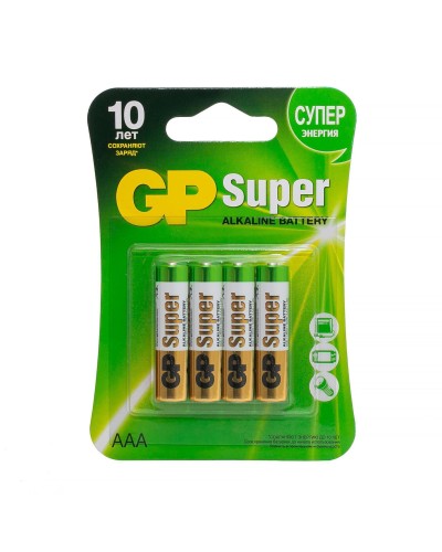 GP Super Alkaline 24A AAA (GP 24A-2CR4), упак. 4 шт. БЛИСТЕР. Алкалиновые батарейки. GP Batteries в Комсомольске-на-Амуре