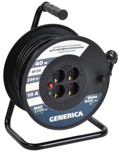 УК40 4 места 2P+PE, 40м GENERICA (WKP10-10-04-40-G). Удлинитель на катушке с термозащитой, 3х1,0кв.мм. IEK в Комсомольске-на-Амуре