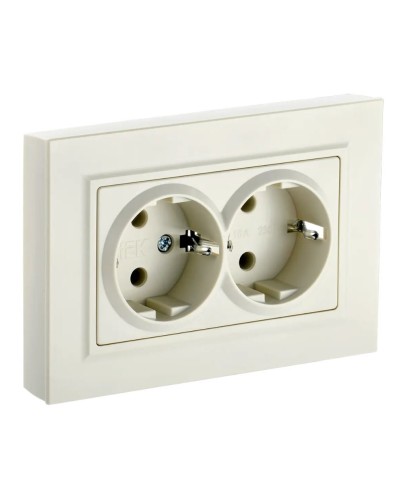 Розетка 2-местная с з/к РС12-3-БрКр бежевый BRITE (BR-R21-16-K10-F). Розетка с заземлением без защитных шторок в сборе. IEK в Комсомольске-на-Амуре