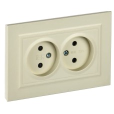 Розетка 2-местная без з/к РСш12-2-БрКр бежевый BRITE (BR-R23-10-K10-F). Розетка без заземления с защитными шторками в сборе. IEK