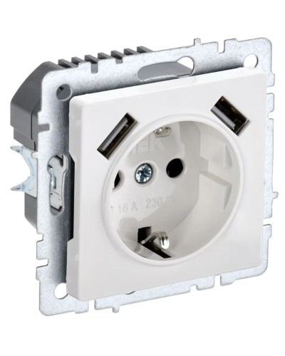 Розетка с з/к с USB A+A 3,1А РЮш10-2-БрБ белый BRITE (BR-R14-16-U21-D31-K01). Розетка с заземлением с защитными шторками, 3,1А. IEK в Комсомольске-на-Амуре
