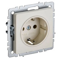 Розетка с з/к РС14-1-0-БрКр бежевый BRITE (BR-R14-16-K10). Розетка с заземлением с защитными шторками. IEK