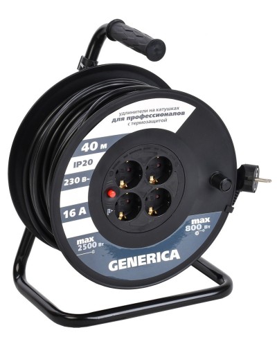 УК40 4 места 2P+PE, 40м GENERICA (WKP20-16-04-40-G). Удлинитель на катушке с термозащитой, 3х1,5кв.мм. IEK в Комсомольске-на-Амуре