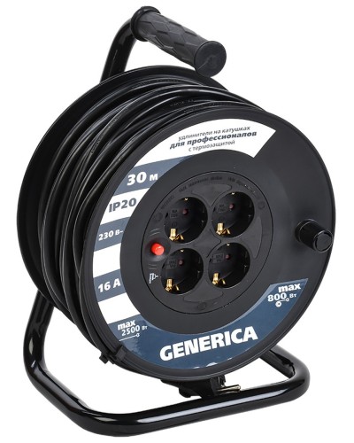 УК30 4 места 2P+PE, 30м GENERICA (WKP20-16-04-30-G). Удлинитель на катушке с термозащитой, 3х1,5кв.мм. IEK в Комсомольске-на-Амуре