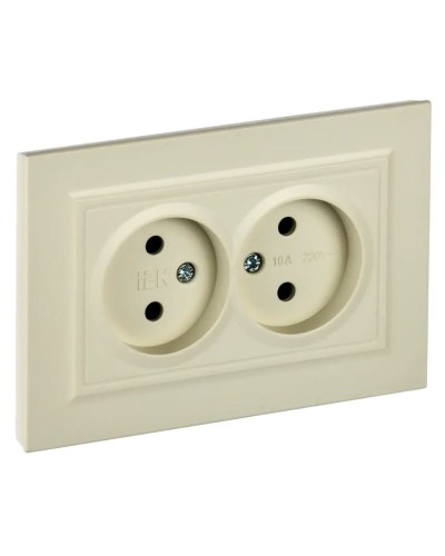Розетка 2-местная без з/к РС12-2-БрКр бежевый BRITE (BR-R20-10-K10-F). Розетка без заземления без защитных шторок в сборе. IEK в Комсомольске-на-Амуре