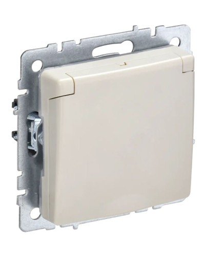 Розетка с з/к РСбш10-3-44-БрКр бежевый BRITE (BR-R16-16-44-K10). Розетка с заземлением с защитными шторками и крышкой. IEK в Комсомольске-на-Амуре