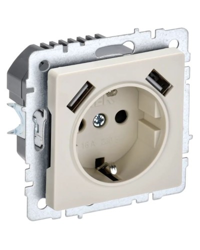 Розетка с з/к с USB A+A 2,1А РЮш10-1-БрКр бежевый BRITE (BR-R14-16-U21-D21-K10). Розетка с заземлением с защитными шторками, 2,1А. IEK в Комсомольске-на-Амуре