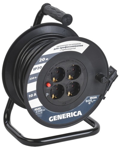 УК20 4 места 2P+PE, 20м GENERICA (WKP10-10-04-20-G). Удлинитель на катушке с термозащитой, 3х1,0кв.мм. IEK в Комсомольске-на-Амуре