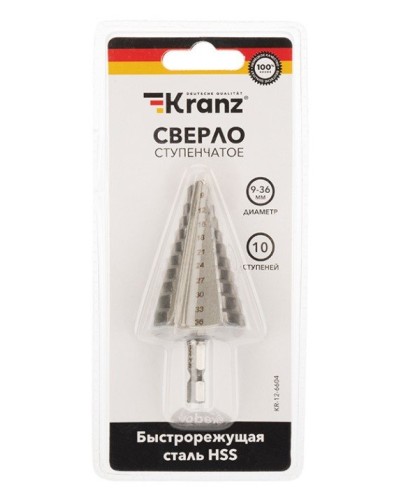Сверло по металлу ступенчатое 9,0-36,0 мм 110 mm 62 HRC Kranz (KR-12-6604): Сверло по металлу шлифованное в Комсомольске-на-Амуре