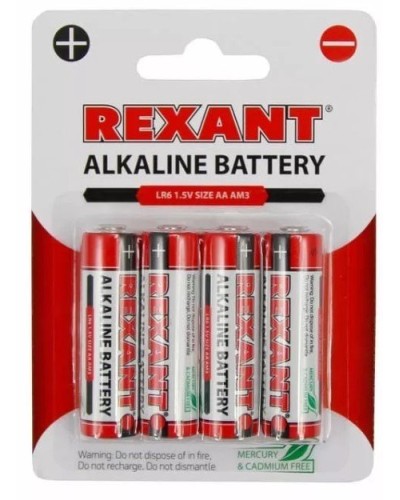 Алкалиновая батарейка AA/LR6 1,5 V 4 шт. блистер REXANT (30-1027). Элемент питания. Rexant в Комсомольске-на-Амуре