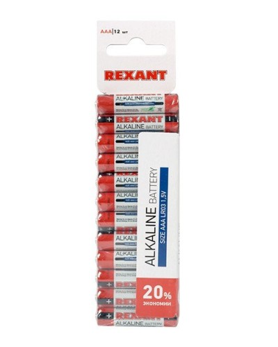 Алкалиновая батарейка AAA/LR03 1,5 V 12 шт. REXANT (30-1011). Элемент питания. Rexant в Комсомольске-на-Амуре