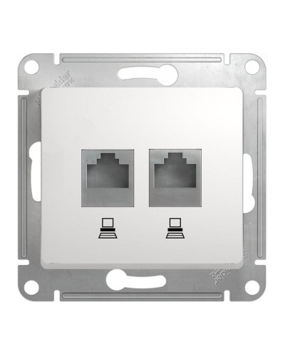 Glossa розетка RJ45+RJ45 2-местная, кат. 5Е, скрытой установки, механизм, белый (GSL000185KK). Розетка компьютерная. Systeme Electric в Комсомольске-на-Амуре