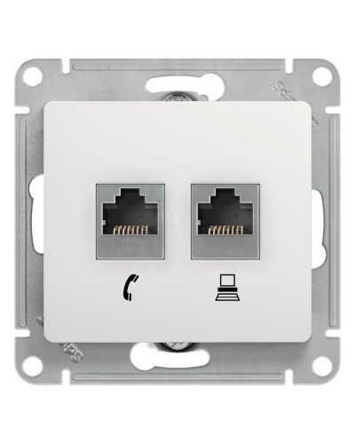 Glossa розетка RJ11+RJ45, 2-местная, кат. 5Е, скрытой установки, механизм, белый (GSL000185). Розетка компьютерная + телефонная. Systeme Electric в Комсомольске-на-Амуре