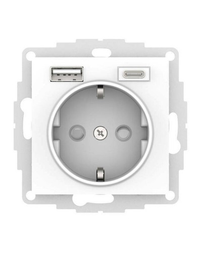 AtlasDesign розетка 1-местная с 2 USB A+C, скрытой установки, механизм, белый (ATN000132). Розетка с USB. Systeme Electric в Комсомольске-на-Амуре