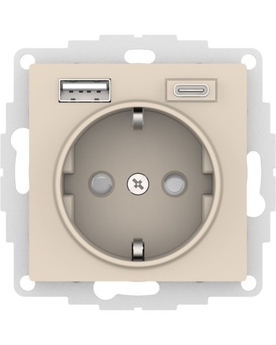 AtlasDesign розетка 1-местная с 2 USB A+C, скрытой установки, механизм, бежевый (ATN000232). Розетка с USB. Systeme Electric в Комсомольске-на-Амуре
