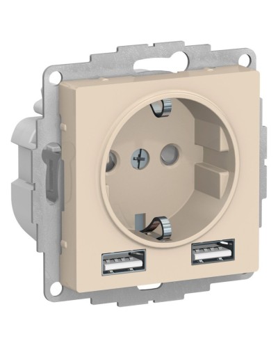 AtlasDesign розетка 1-местная с 2 USB A+A, скрытой установки, механизм, бежевый (ATN000230). Розетка с USB. Systeme Electric в Комсомольске-на-Амуре