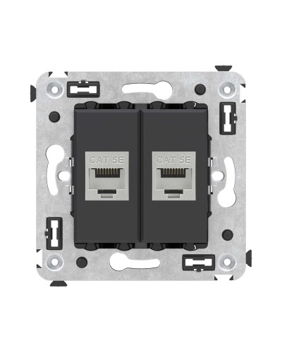 Розетка RJ-45 в стену, кат.6E, Avanti, двойная, черная матовая (4412764). Розетка компьютерная. ДКС в Комсомольске-на-Амуре