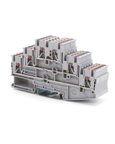 Клемма трехуровневая, зажим push-in, 2.5 кв.мм, серая (VPR-2.5-3L-GY). Клемма проходная, 6 точки подключения. ДКС в Комсомольске-на-Амуре