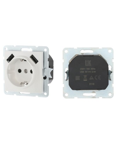 Розетка с з/к + 2xUSB разъема, 2А, белый LK60 (868004-1). Розетка. Экопласт в Комсомольске-на-Амуре