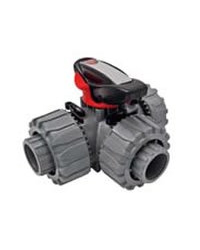 Ecoplast Кран шаровой трехходовой ПВХ D25 (уплотнение TPV, остальное EPDM) с муфтовым окончанием (49448). Кран шаровой, с муфтовым окончанием. Экопласт в Комсомольске-на-Амуре